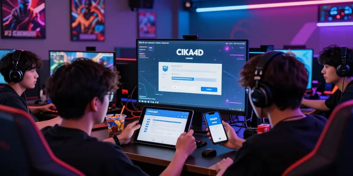 Gaming community discussing CIKA4D account access in a vibrant lounge.