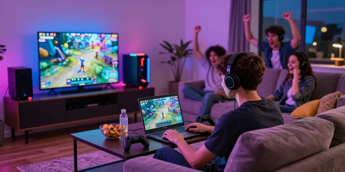 Engaging gaming atmosphere showcasing MPOSPORT online gaming experience with friends enjoying on multiple devices.