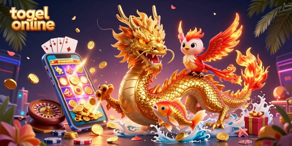 Play togel online with luck; witness vibrant casino elements in a dynamic fantasy scene.