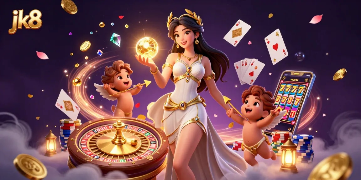 Experience the thrill of jk8 with a glamorous goddess and fortune-filled casino scene.