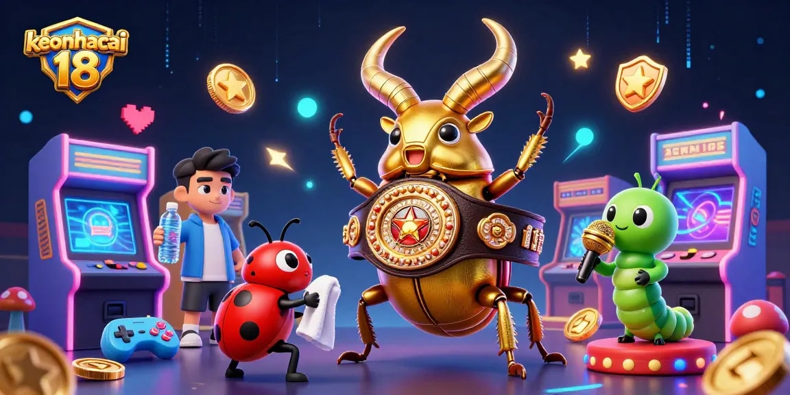 Engage with keonhacai 18 action: a golden stag beetle champion faces off in a lively casino scene.
