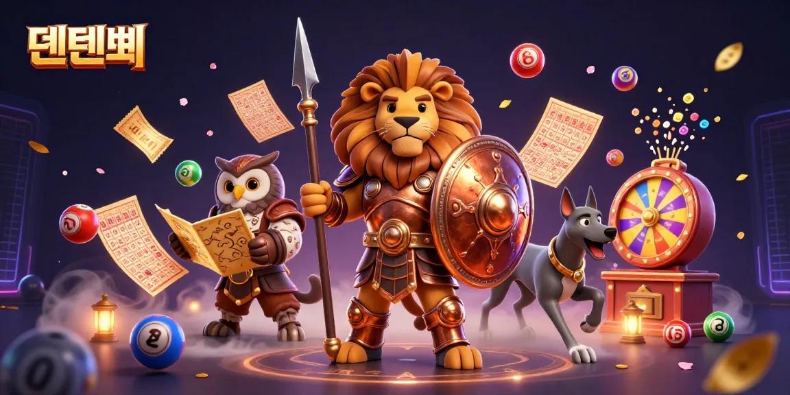 Engage with 텐텐벳 in dynamic gaming action surrounded by lottery elements and vibrant casino decorations.
