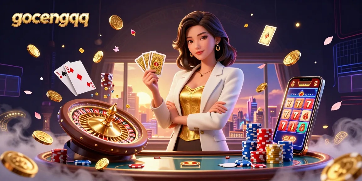 Experience winning hands at gocengqq with a glamorous poker scene rich in golds and vibrant colors.