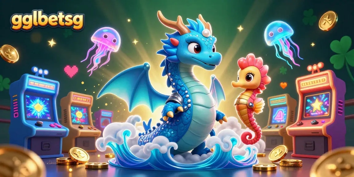 gglbetsg offers vibrant 3D gaming scene with a dazzling azure dragon and coral knight.