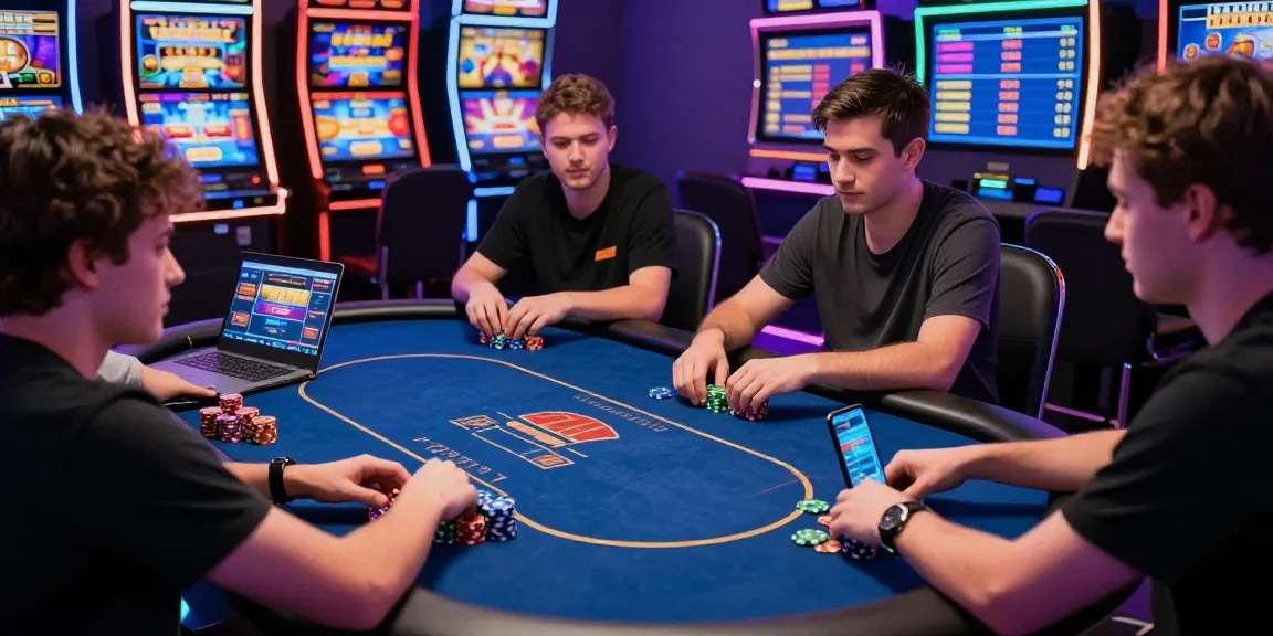 Engaging online poker scene highlighting Slotmaxwin gaming excitement with players, vibrant graphics, and competitive atmosphere.