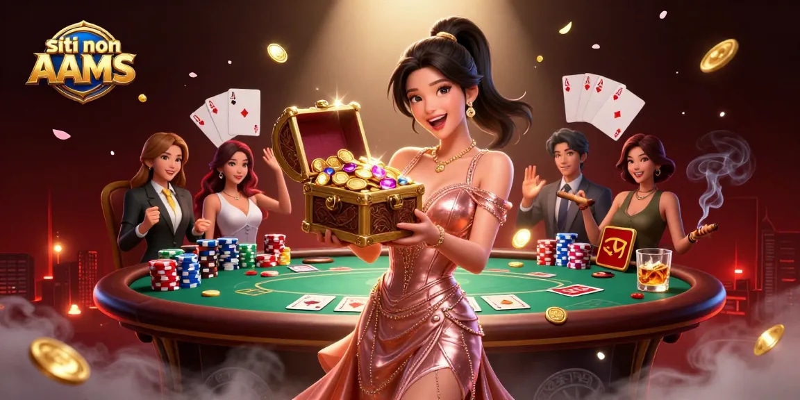 Immergiti nel brivido e nell'eccitazione con siti non AAMS, che mostrano un elegante scrigno dei tesori e azione al poker.