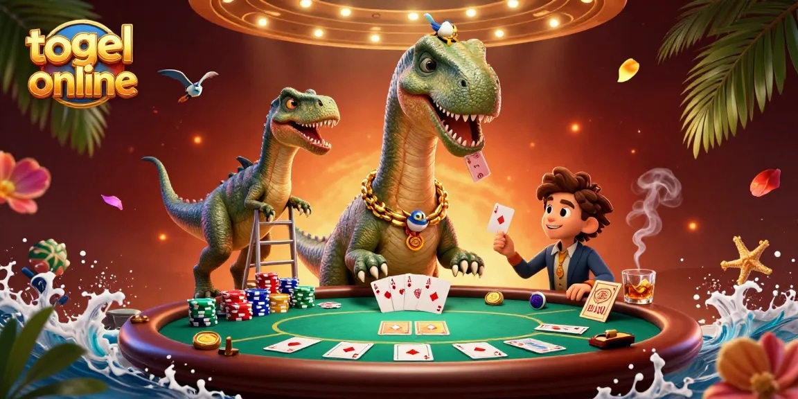 Engage with togel online excitement featuring cartoon characters at a dynamic poker table.