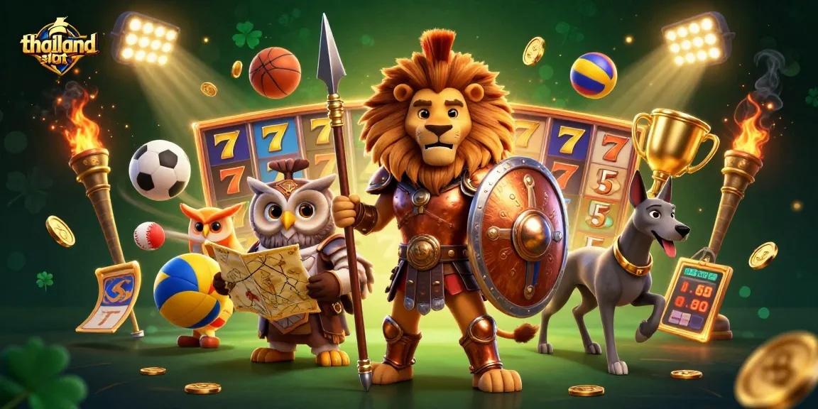 Engage in thrilling thailand slot games with dynamic characters and elements illustrating casino excitement.