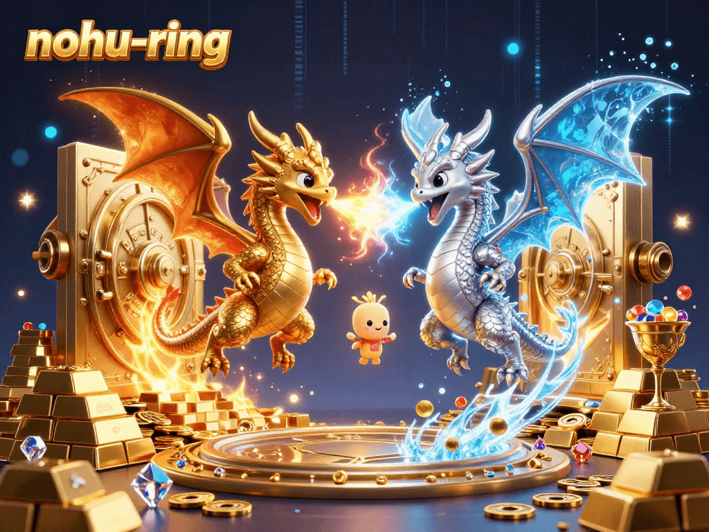 Engage with nohu-ring's thrilling jackpot adventures as gold and silver dragons weave through treasure-rich skies.