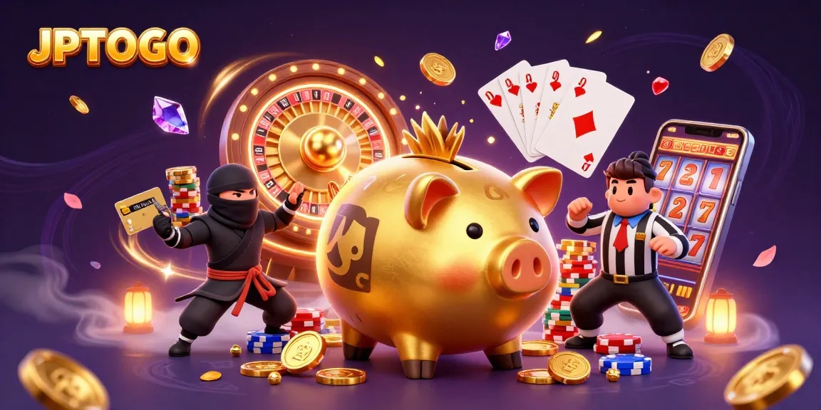 Experience the excitement of JPTOTO gaming with a lively scene of casino action and vibrant characters.