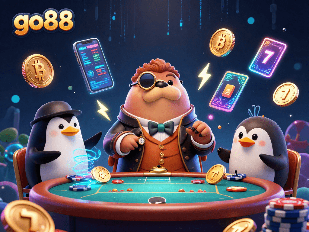 Engage in thrilling games on go88 with a vibrant underwater poker scene featuring unique characters.