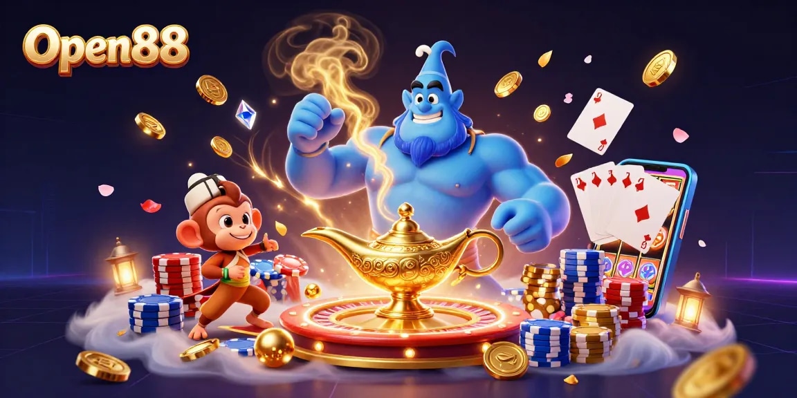 Open88 players enjoy a magical scene of gaming excitement with vibrant casino elements