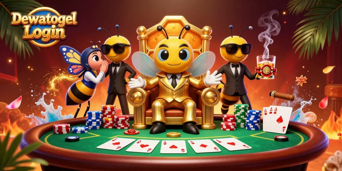 Experience thrilling games with Dewatogel Login while surrounded by vibrant casino elements and characters.