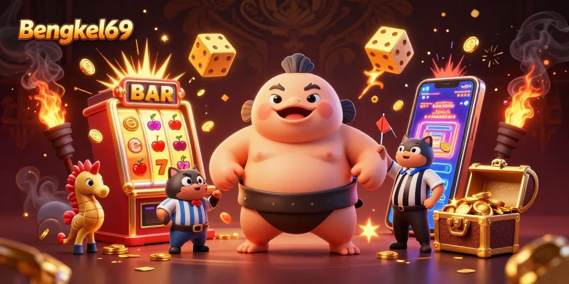Experience the excitement of Bengkel69 with dynamic slot gameplay and vibrant jackpot illustrations.