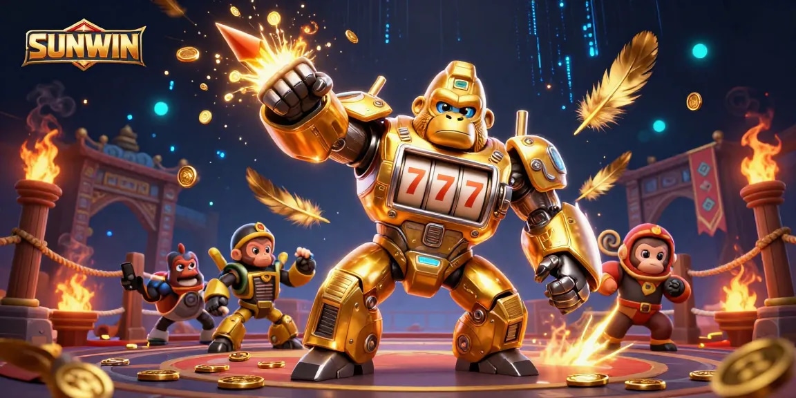 SUNWIN brings exhilarating gameplay with a striking golden gorilla mech in a vibrant casino scene