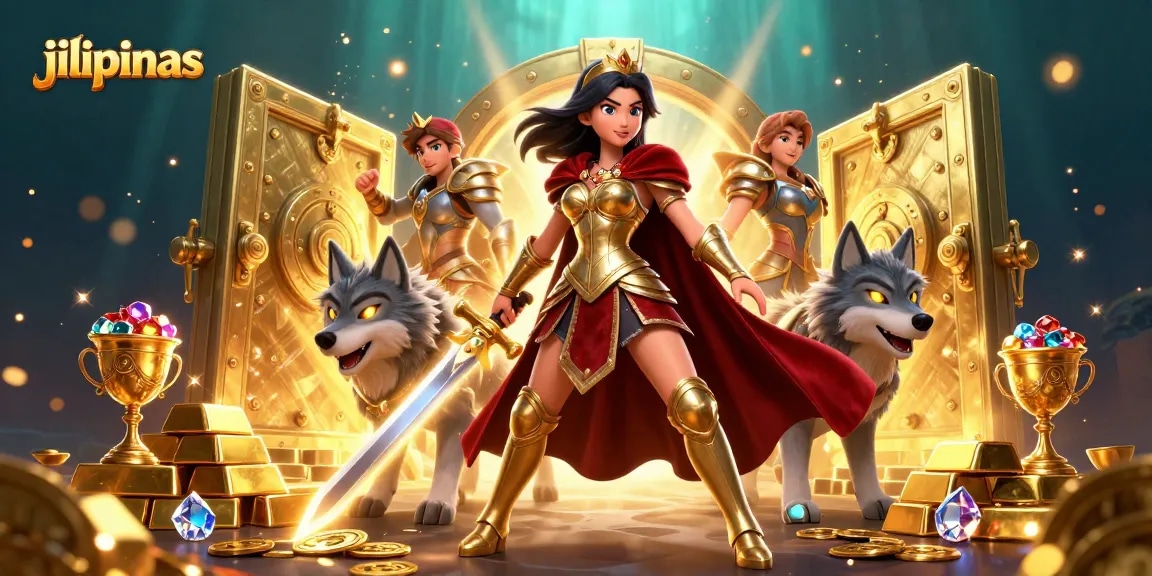 Experience thrilling games and promotions at jilipinas with dynamic casino elements surrounding a warrior queen.