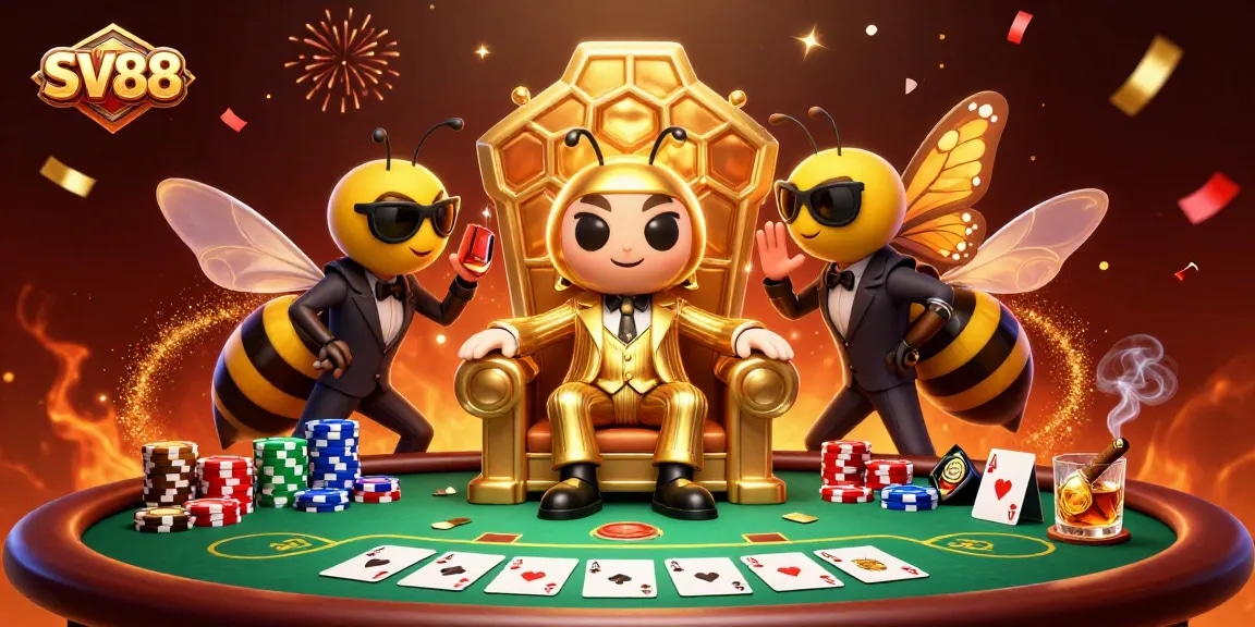 Experience dynamic gameplay with SV88 in a vibrant casino scene featuring poker elements.