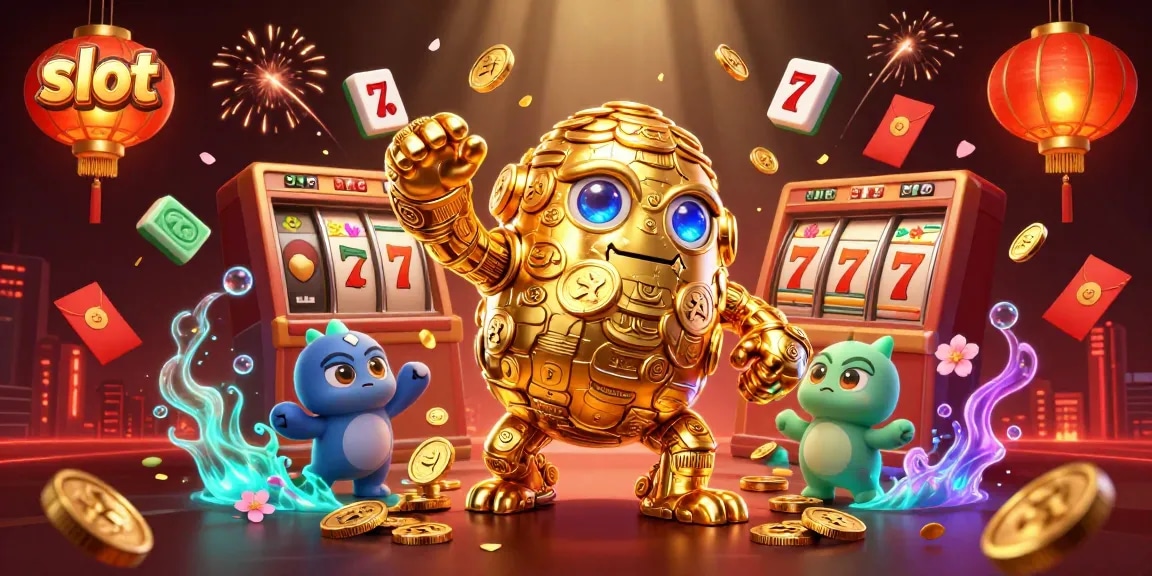 Spin and win with captivating slot-themed 3D casino illustration filled with vibrant characters and symbols.