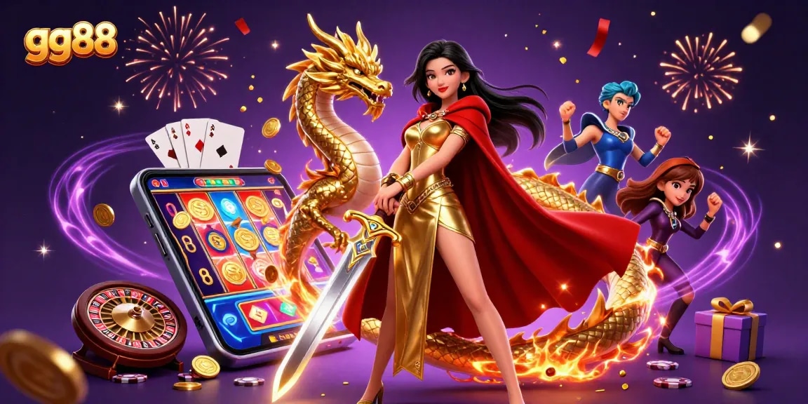 Experience thrilling gameplay at gg88 with a vibrant 3D illustration of stunning casino elements.