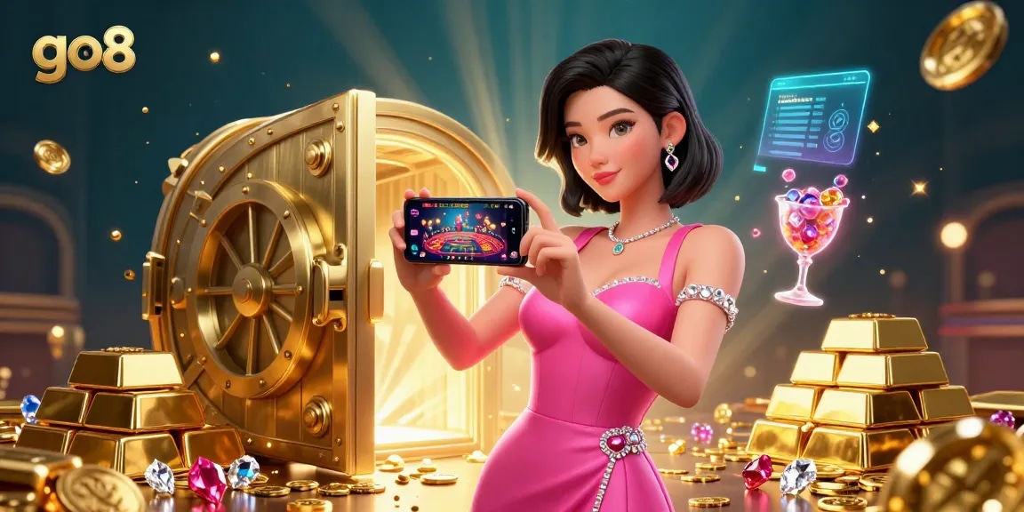 Experience thrilling wins at go8 with a vibrant live dealer game showcased by an elegantly dressed Asian woman.