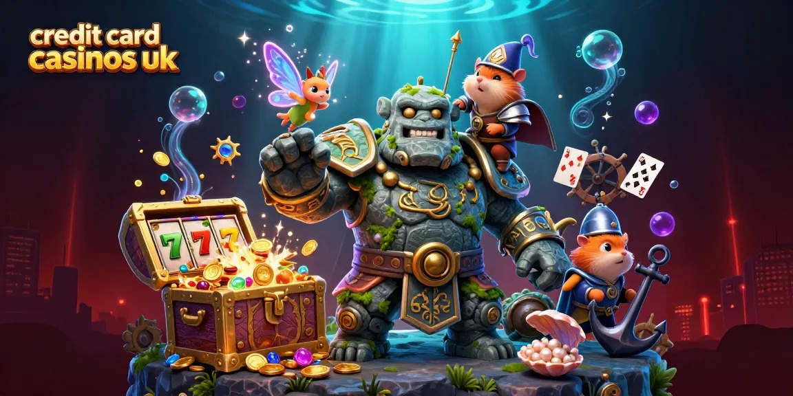 Engage with credit card casinos UK through a magical adventure featuring a golem, fairy, and hamster knight.