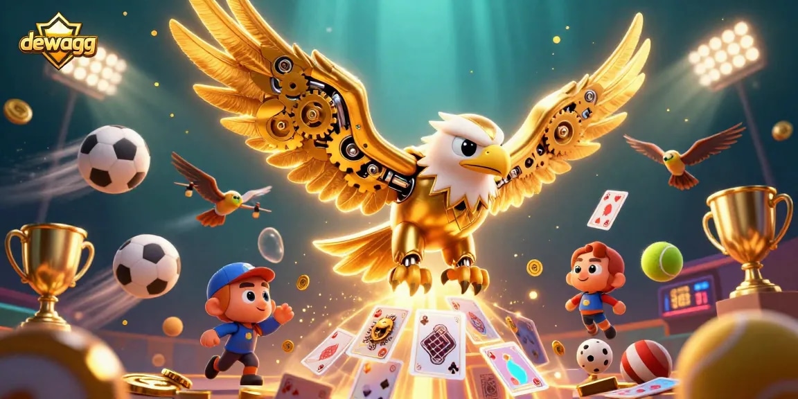 Experience the excitement of dewagg-themed betting with dynamic sports action and gold elements.