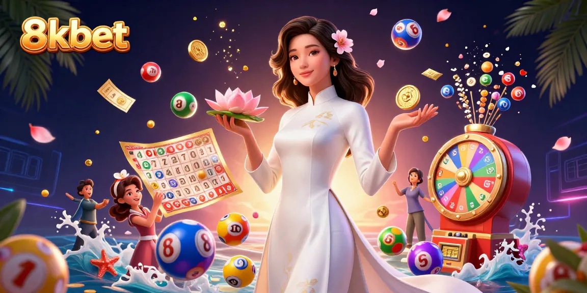 Engage with the exciting world of 8xbet through a vibrant digital illustration featuring dynamic casino elements.