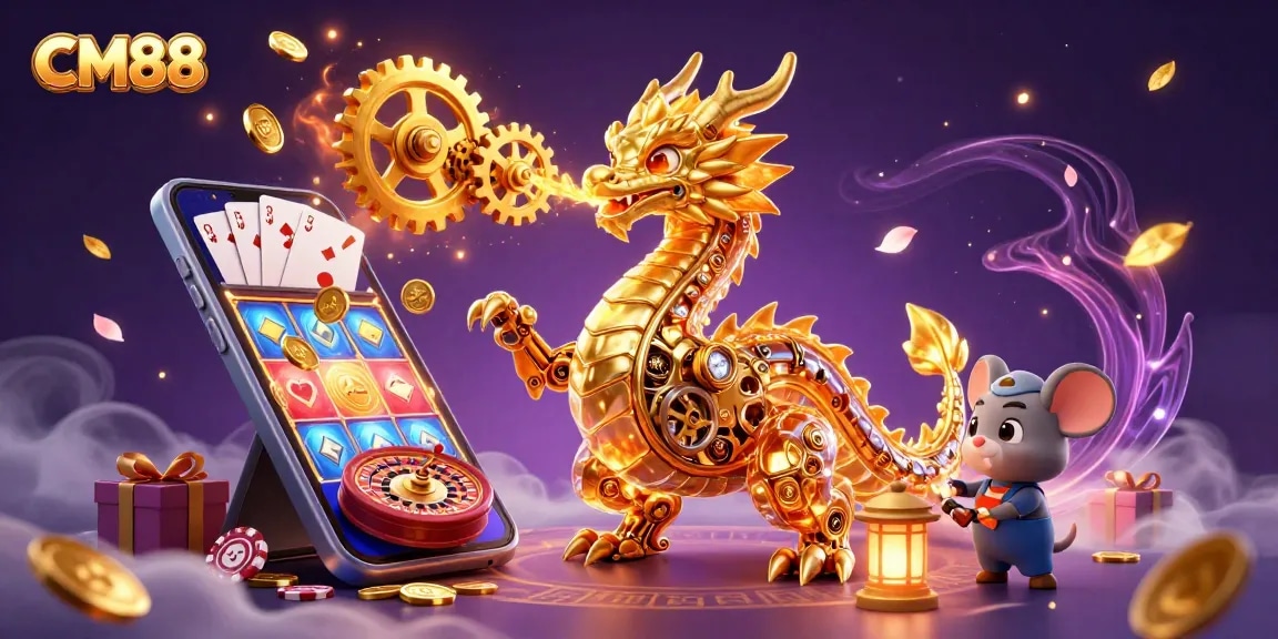 Experience the thrill at CM88 with a golden dragon, dynamic game elements, and magical ambience.