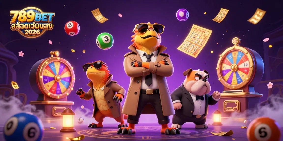 ภาพการ์ตูน 3D ของ 789BET สล็อตเว็บตรง 2026 ที่มีรaptor สามตัวในชุดโค้ตพร้อมบูลด็อกยืนยาม