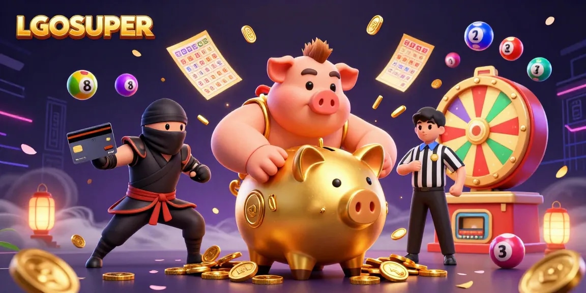Experience thrilling moments at LGOSUPER with dynamic gaming elements and lively characters in a vibrant casino scene.