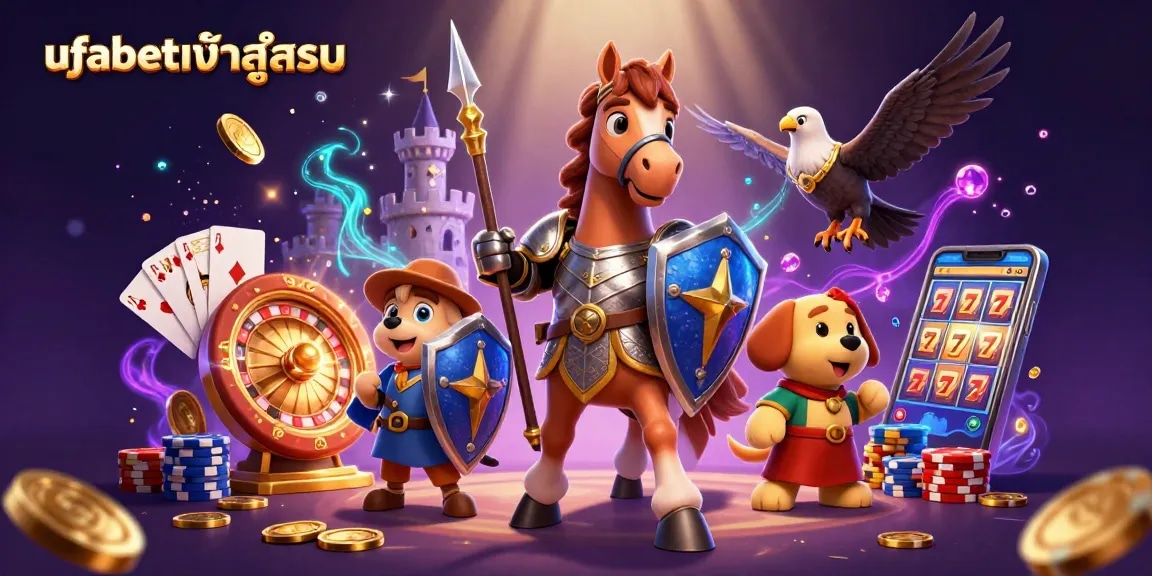 Experience the thrill of ufabetเข้าสู่ระบบ with an interactive medieval casino scene featuring knights and dynamic casino elements.