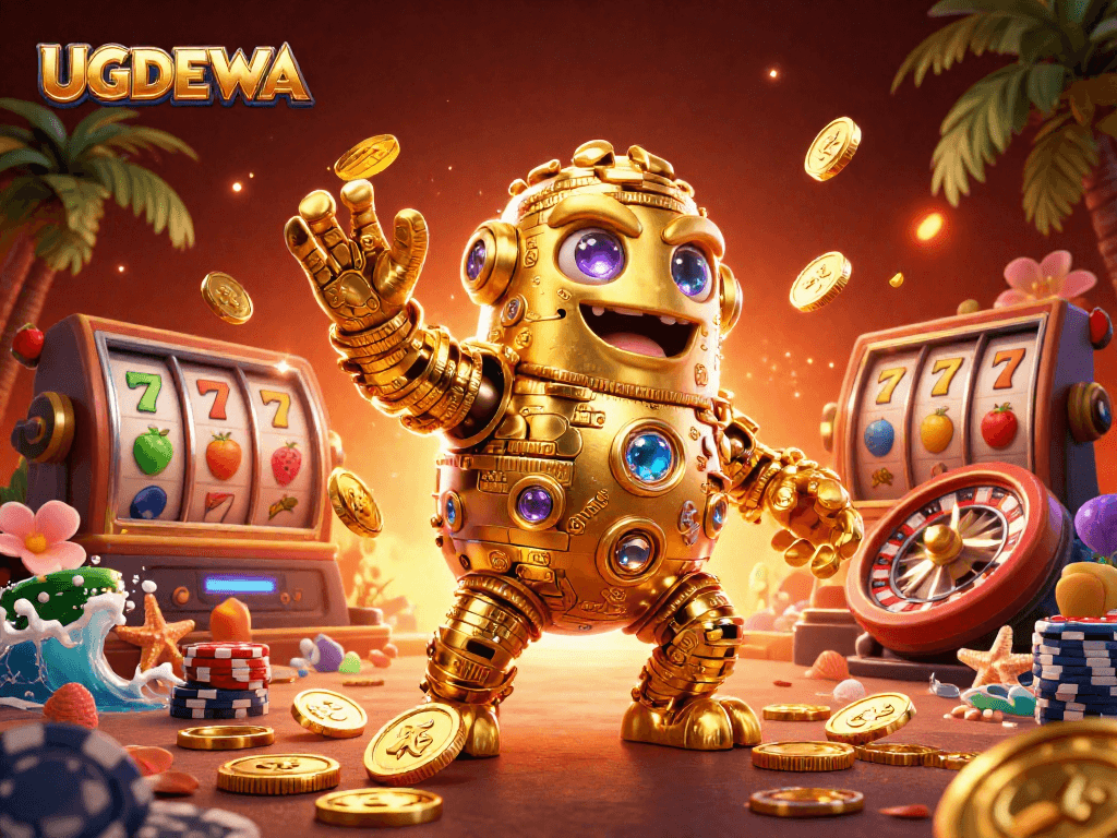 Experience thrilling gameplay with UGDEWA featuring a vibrant golden golem and exciting slots.