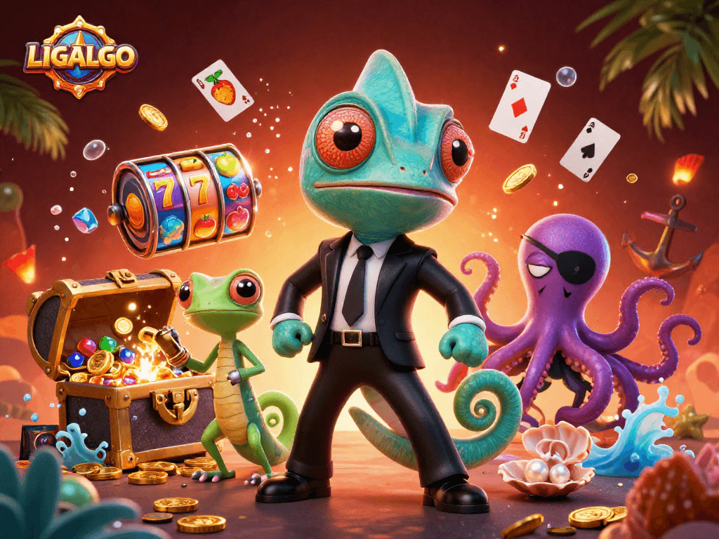LIGALGO spins the wheel of fortune with vibrant slot reels and dynamic casino elements.