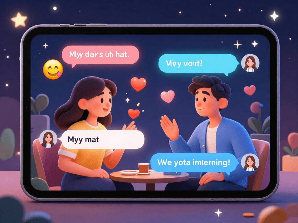 Flirty digital interaction in an ai porn chat with colorful emojis and playful characters.