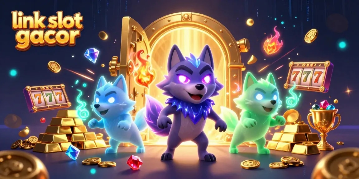 Experience thrilling gameplay with link slot gacor, featuring energetic wolf characters amidst dynamic casino elements.