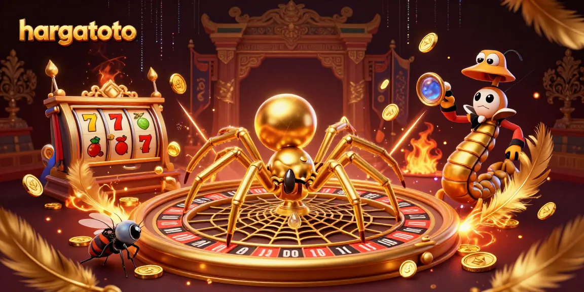Experience hargatoto's thrilling bets as a fly attempts to win at a roulette wheel web.