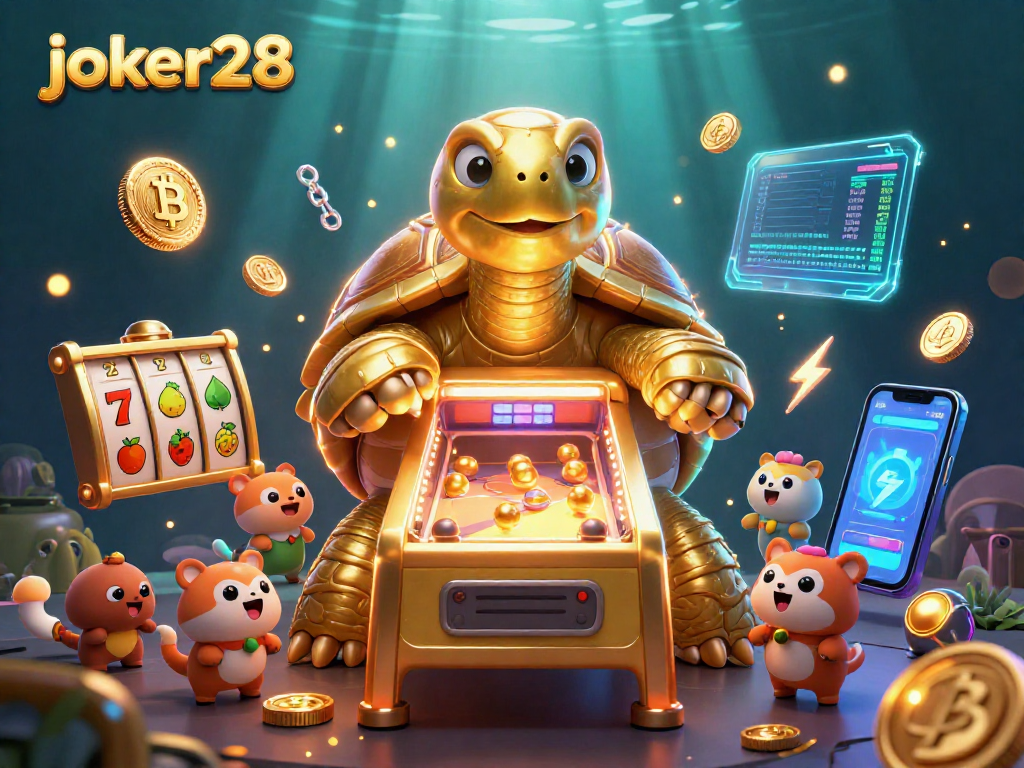 Permainan slot menarik joker28 dengan penyu emas besar sebagai mesin pinball, siap menghadirkan keseruan!