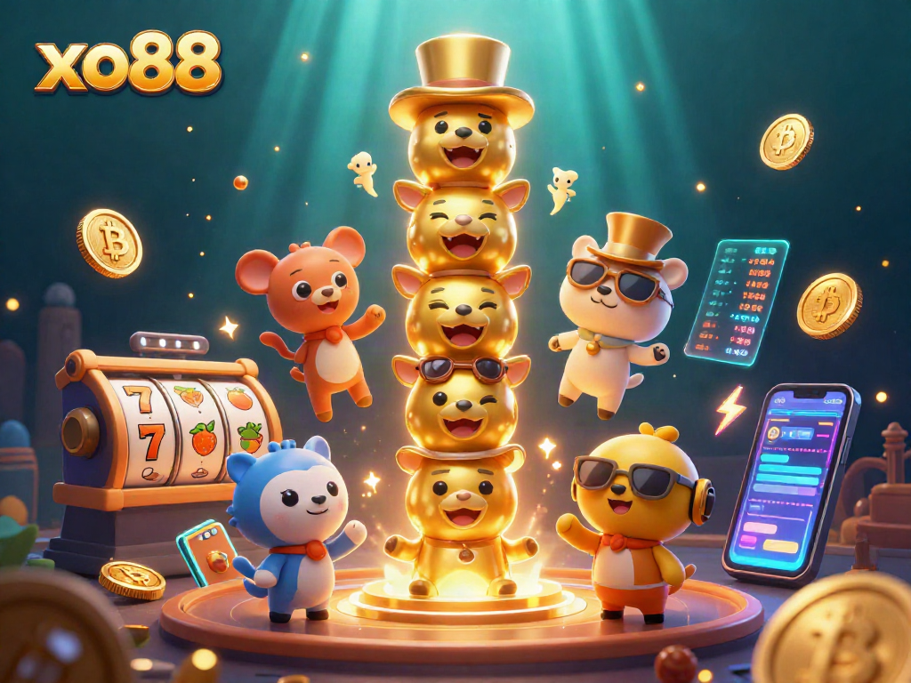 Experience thrilling gaming moments with xo88's animated totem and dazzling slot symbols.
