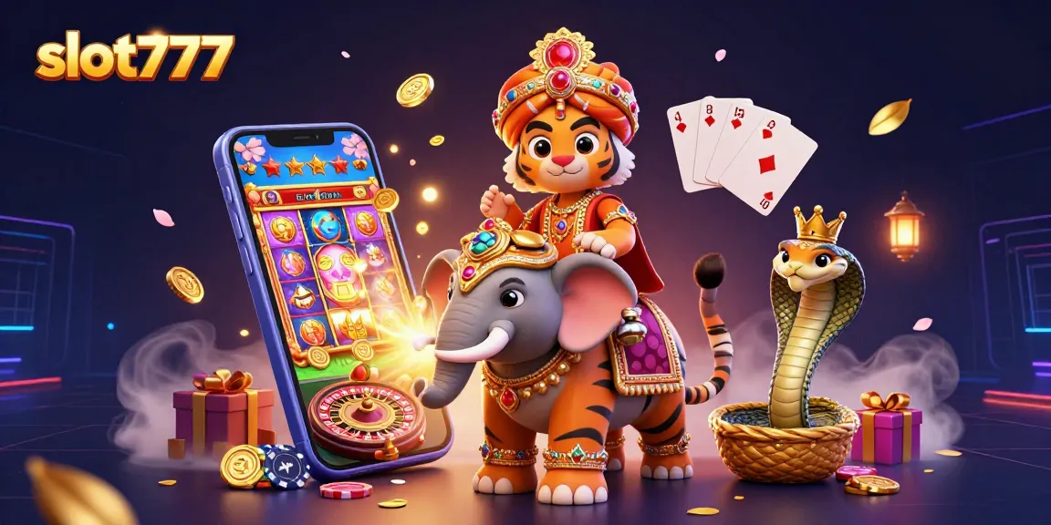 Experience the thrill of slot777 with dynamic gaming elements in a vibrant 3D casino illustration.