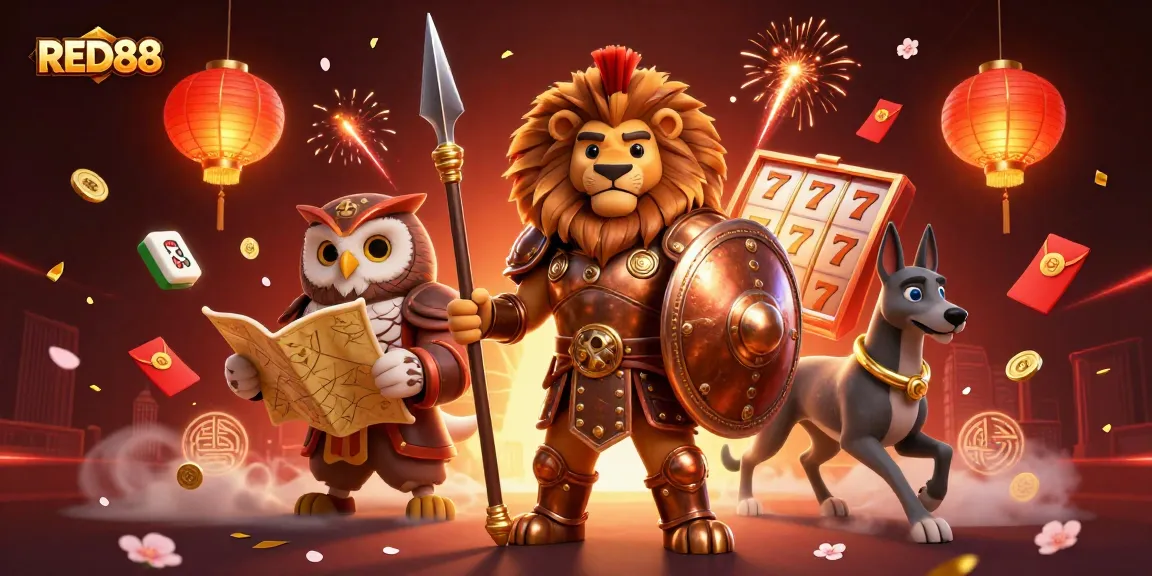 Experience thrilling gameplay at RED88 with a vibrant 3D illustration showcasing dynamic casino elements.