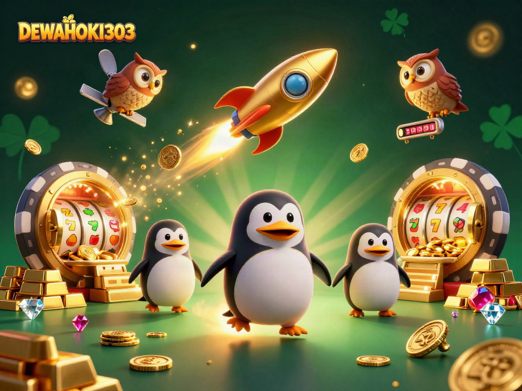 DEWAHOKI303 menghadirkan slot yang menggiurkan di alam semesta bersama penguin emas yang terbang.