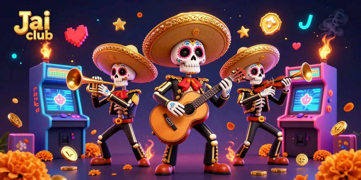 Engage with Jai club's exciting 3D mariachi casino scene filled with vibrant gaming elements.