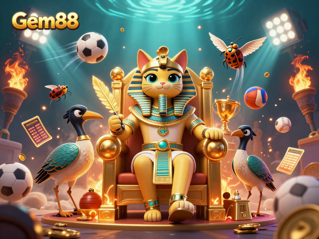 Enjoy Gem88's thrilling sports betting experience with an exciting 3D casino scene.