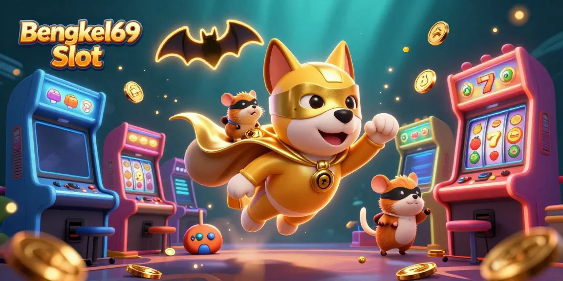 Engage with the vibrant world of Bengkel69 Slot with a superhero dog flying for gold!