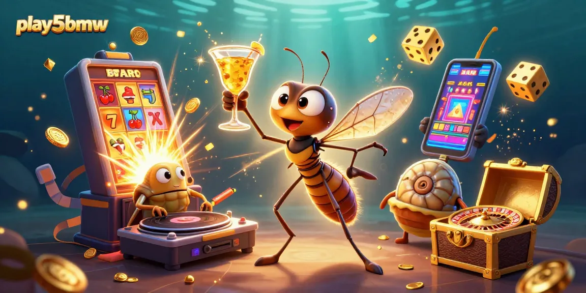 Engage in excitement at play5bmw with a vibrant 3D cartoon casino scene filled with slots and roulette.