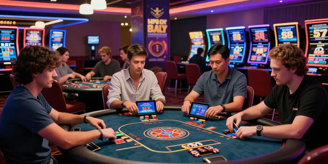 Exciting credit card casinos scene showing players engaged at tables with vibrant neon lights.