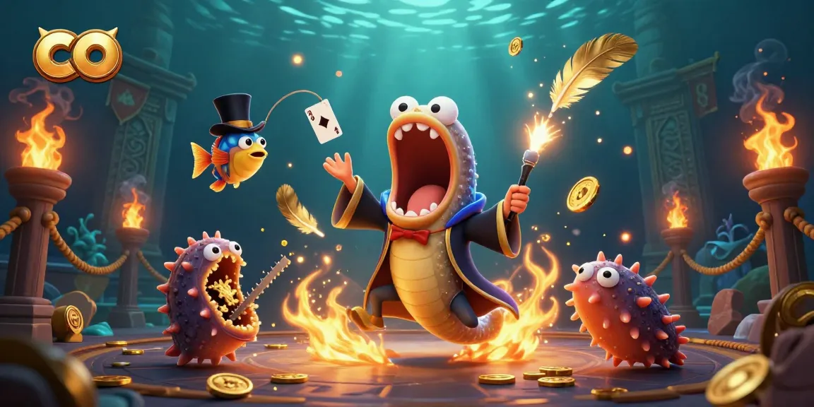 Perform magical card tricks in 3D casino illustration featuring co and captivating sea creatures.