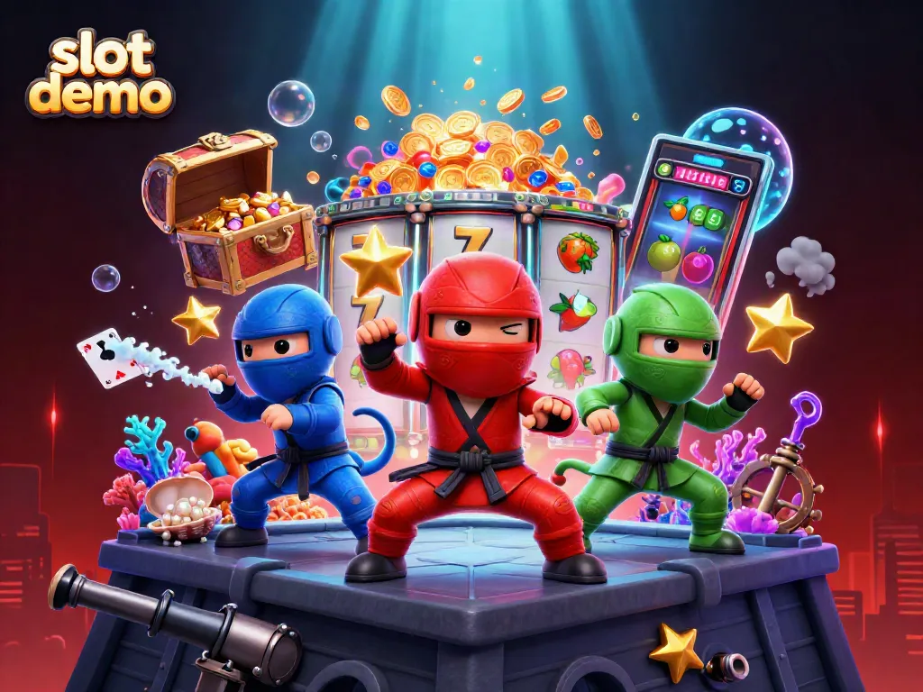 Visualisasi gambar slot demo yang menampilkan karakter ninja chameleon dalam aksi pertarungan dengan simbol keberuntungan yang menyertai.
