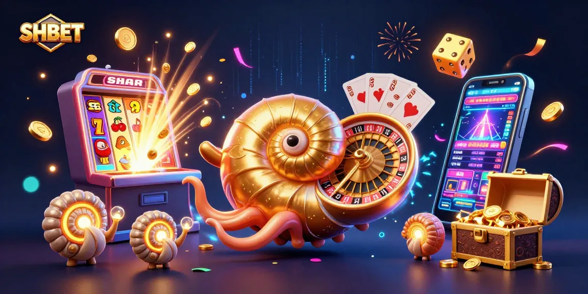 Spin the SHBET roulette with golden shells and sparkling casino elements bursting with excitement.