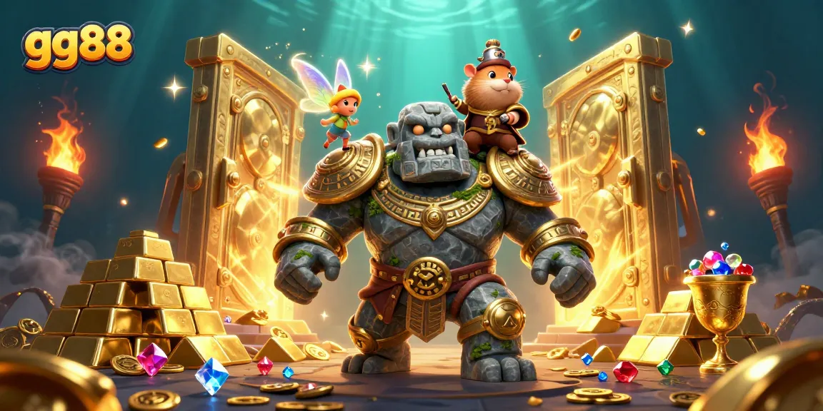 Experience the magic of gg88 with vibrant scenes of online gaming excitement and treasures.